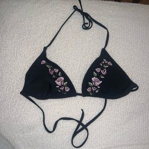 Floral embroidered string bikini top